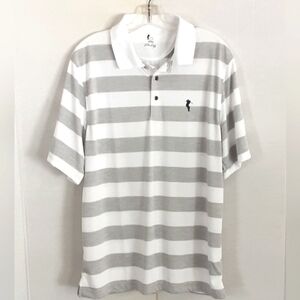 JOHN DALY Gray | White Striped Golf Performance Polo Shirt Sz L - NWOT
